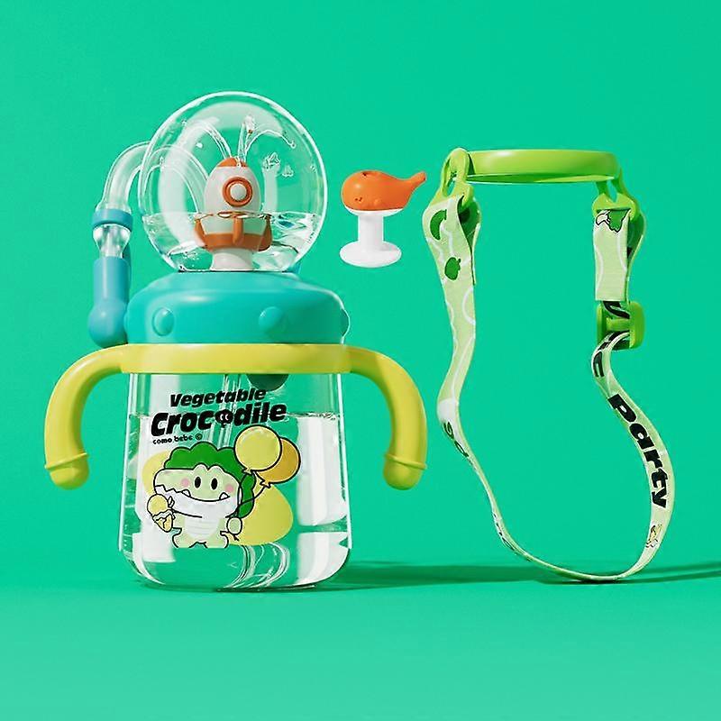 ��COMOBEBE��10oz Whale Spray Water Bottle �C BPA-Free Sippy Cup with Soft Silicone Straw, Switchable Handles and Strap, Fun Whale Spray Design,