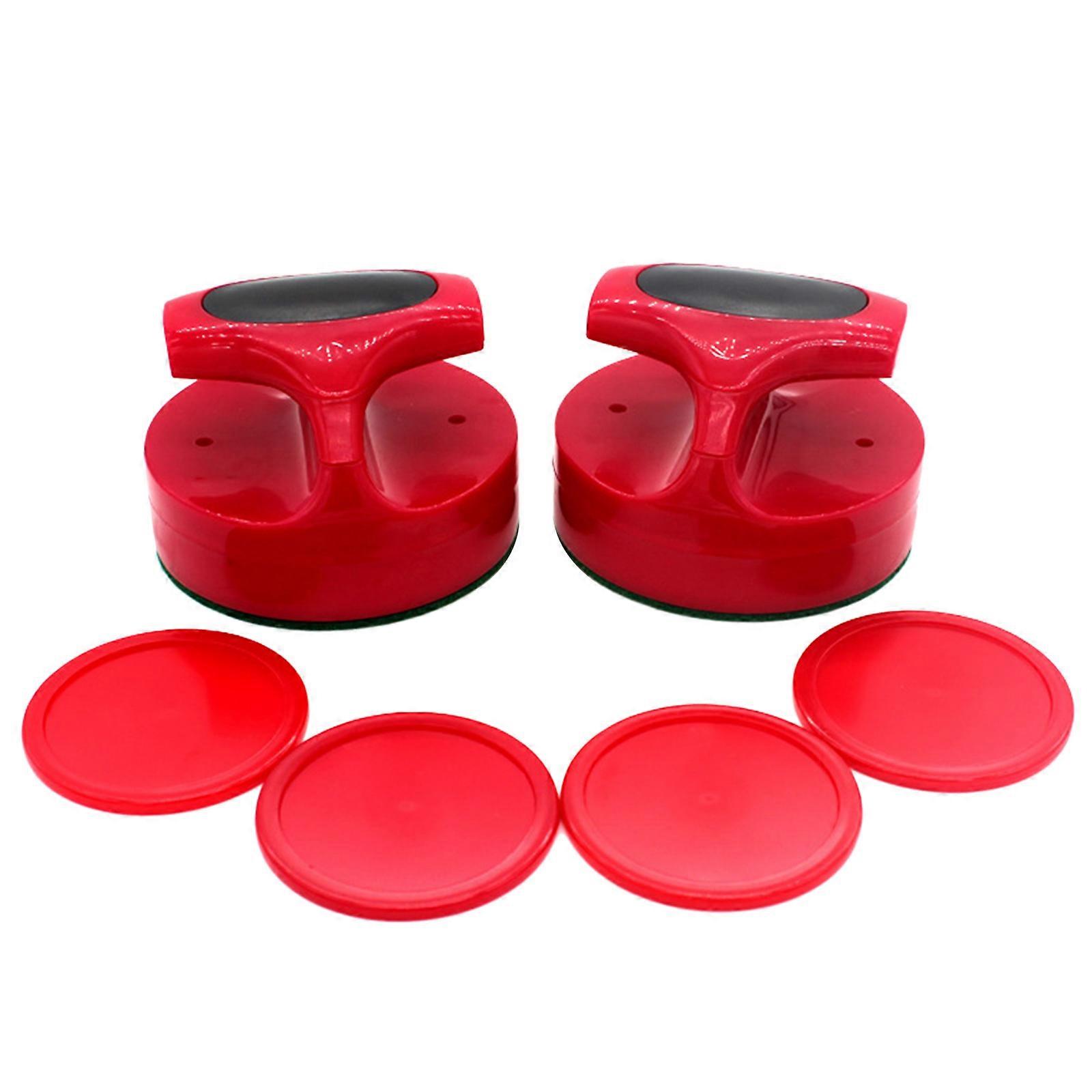 Air Hockey Pucks and Paddle Replacement 94mm Air Table Hockey Game Pusher with 4 Pucks for Game Tables Equipment Part  Red