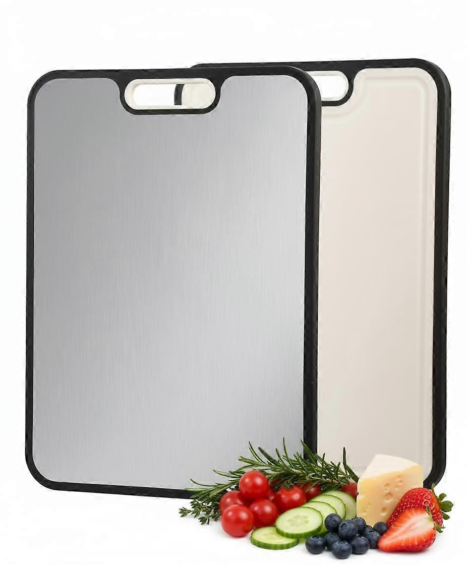 Stainless Steel and Wheat Straw Double Sided Cutting Board, Large 2 in 1 Kitchen Design with Juice Groove