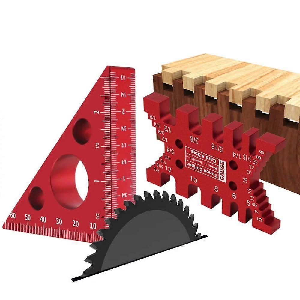 Precision Aluminum Dovetail Jig and Triangle Ruler Kit with Dual Metric Inch Scales for Woodworking