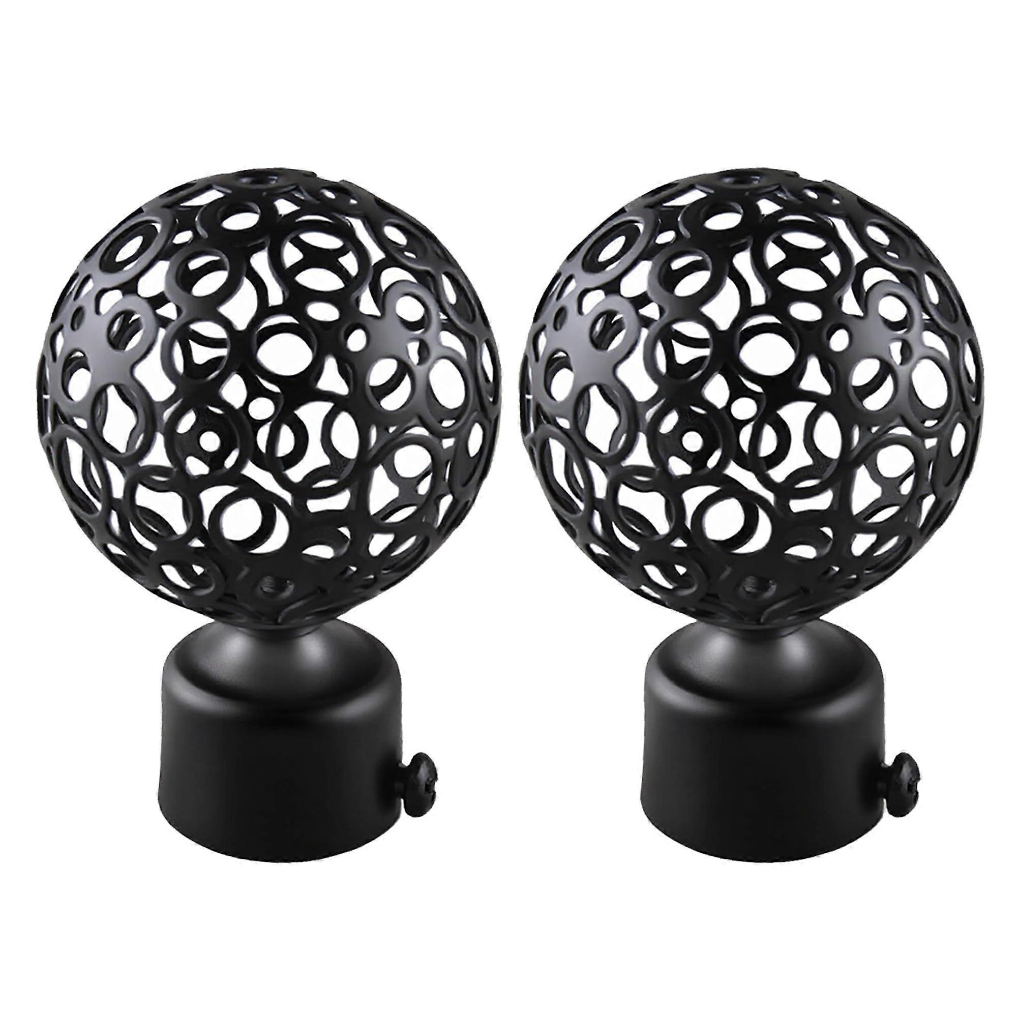 Black Decorative Curtain Rod Finials 2528mm with Netted Texture for Roman Rods, Set of 2