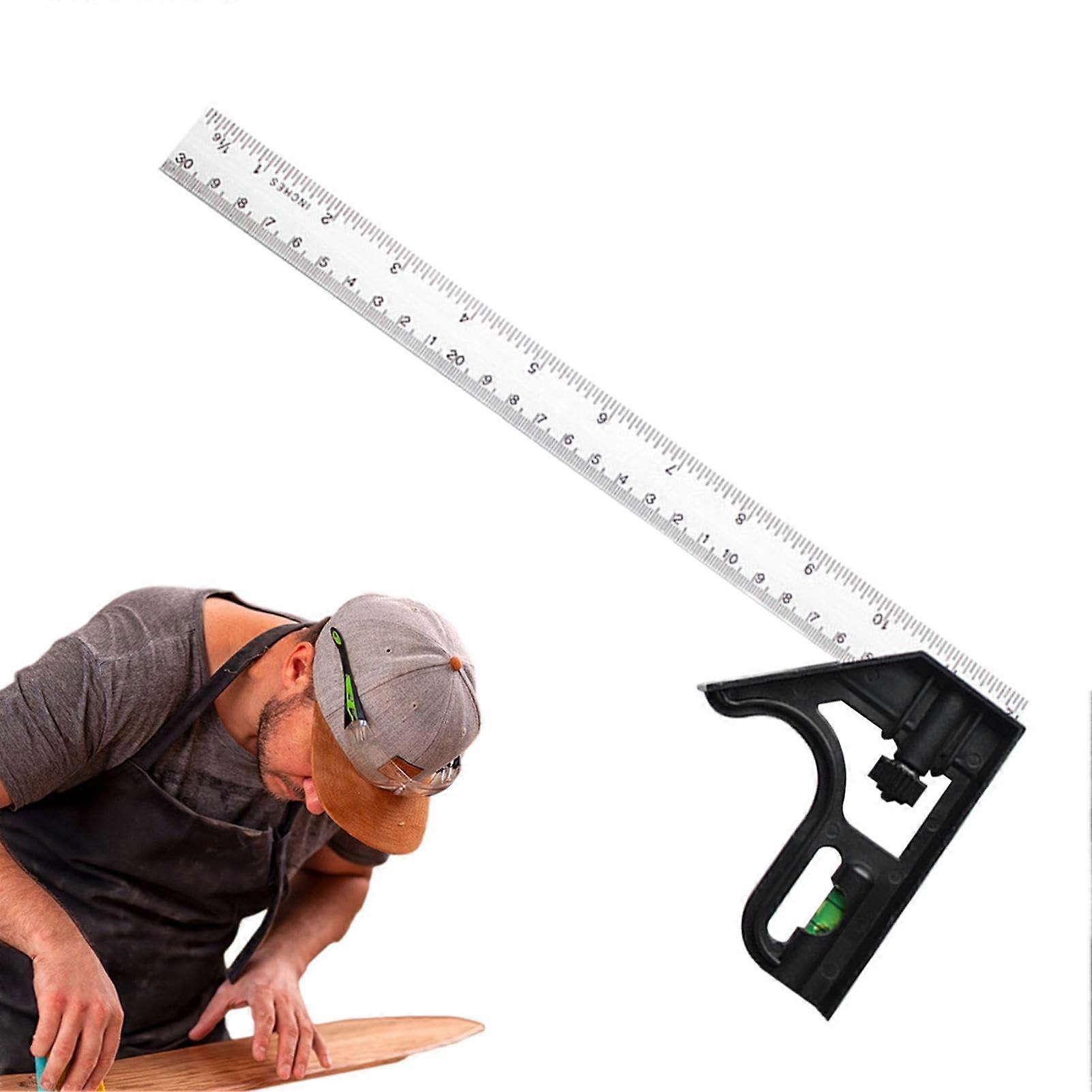 Combination Square with Stainless Steel Ruler, 90/45 Degree Precision Measuring Tool for Woodworking