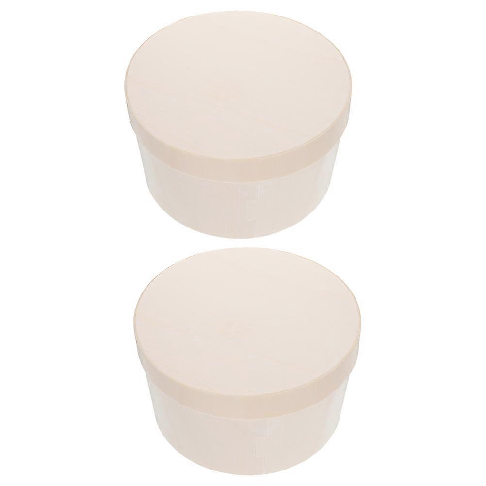 Round Cake Box Cake Holder for Storage Use 2Pcs Light Brown Wood