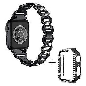 For Apple Watch Series 4/5/6/SE/SE (2022) 40mm Rhinestones Decor Oval Alloy Replace Watch Band+PC Wa