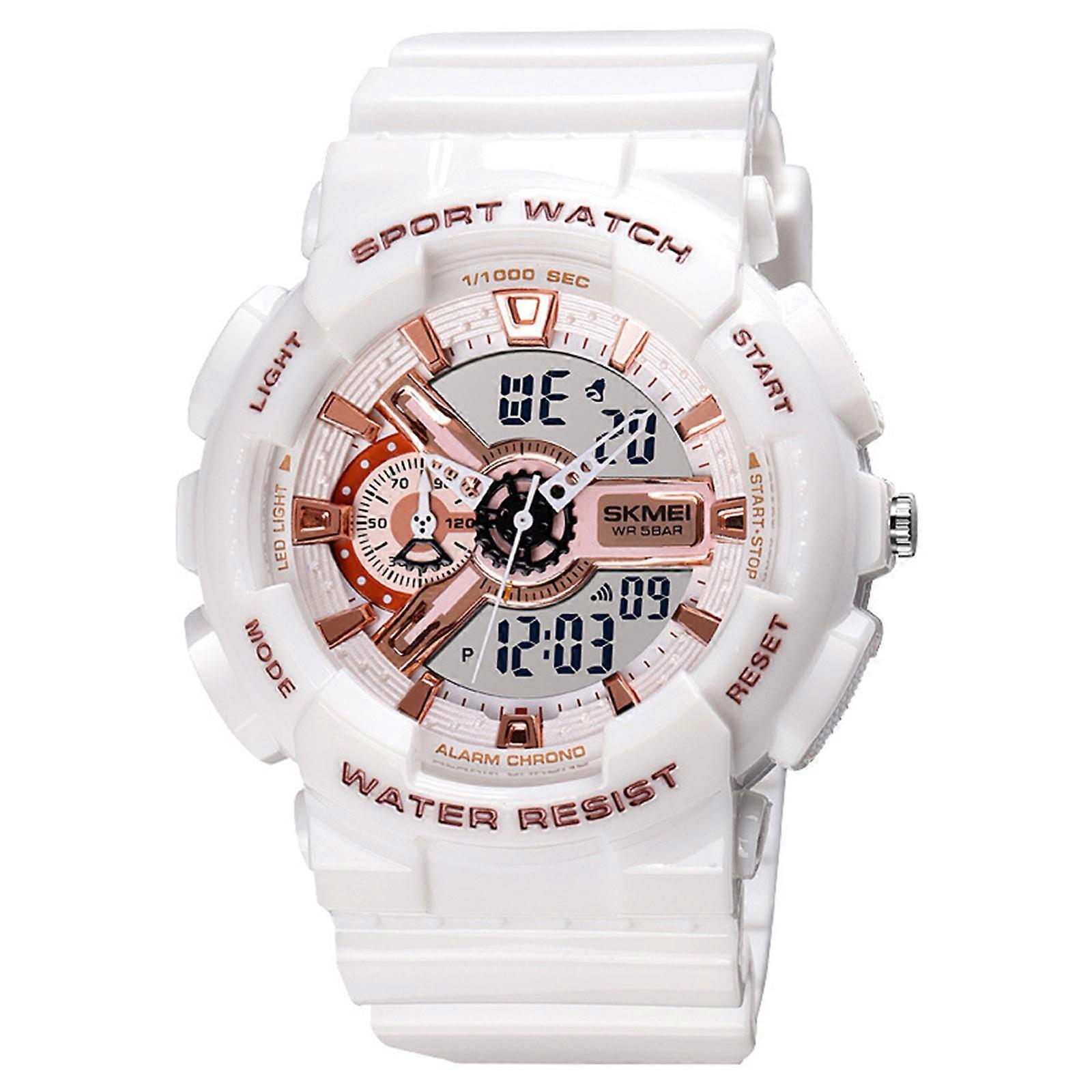 Shock Resistant Waterproof 50M Electronic Watch Multifunction Large Screen Comfortable For Outdoor Activities  White