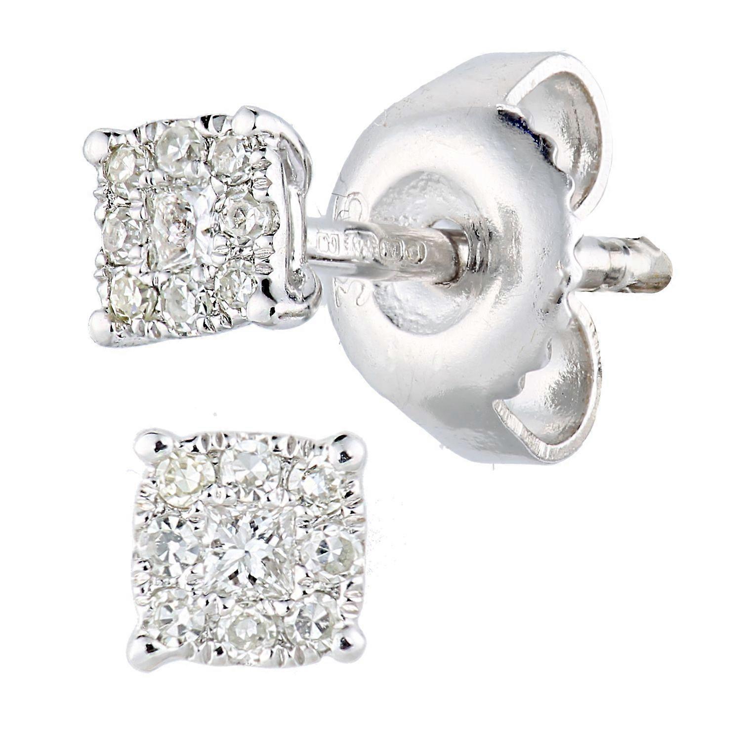 Jewelco London 9ct White Gold Princess 10pts Diamond Round Diamond Solitaire Stud Earrings