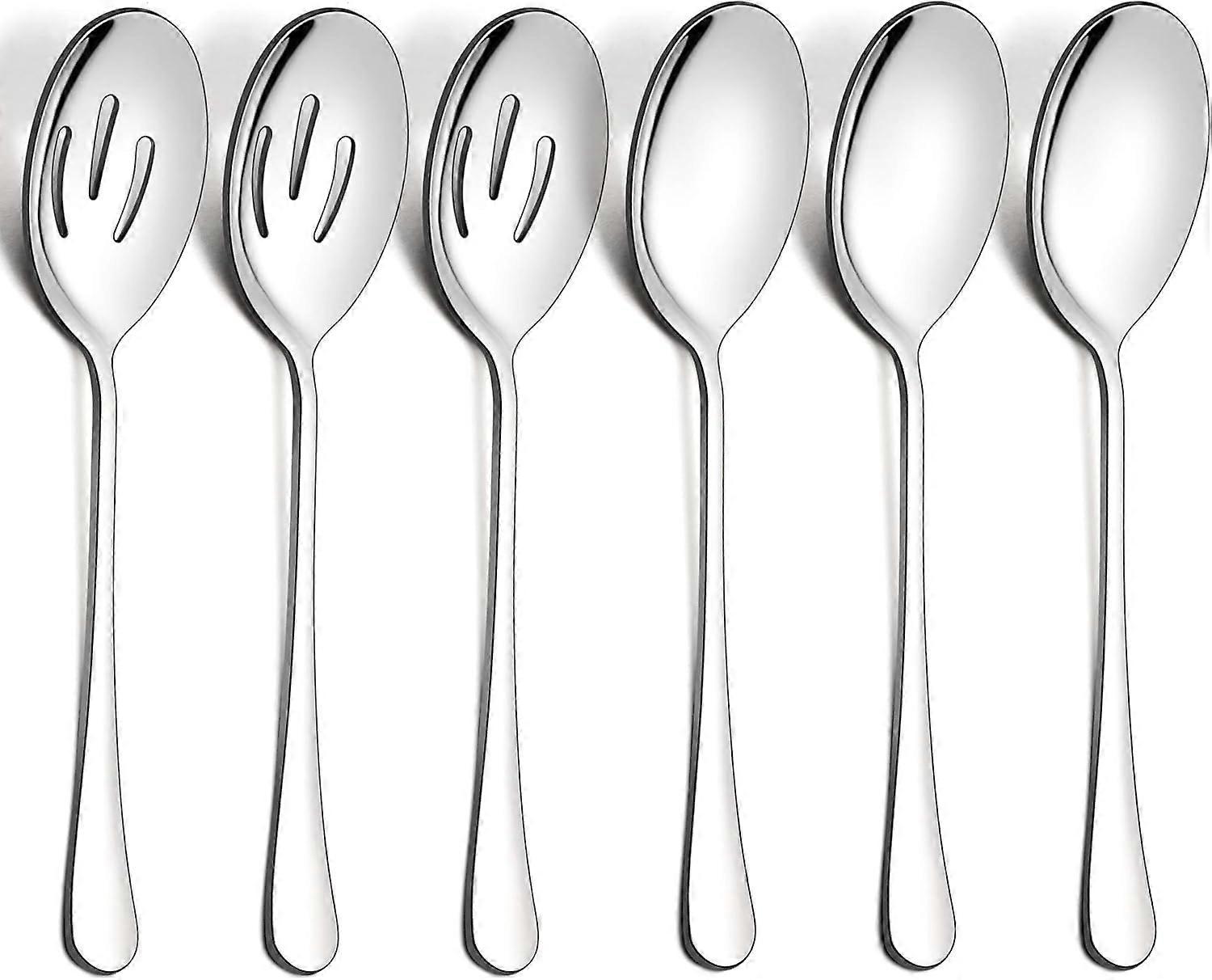 6 Pack Stainless Steel Serving Spoons Set with Solid and Slotted for Buffet and Catering