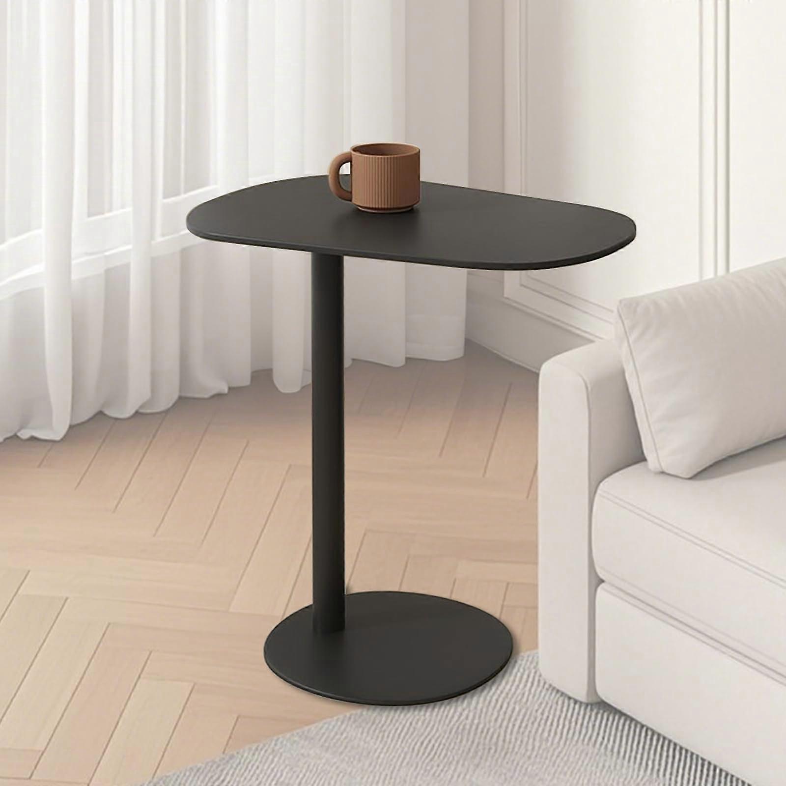 Black Metal C Shaped Side Table for Sofa and Bed, Slim Snack and Laptop Table, SpaceSaving Design