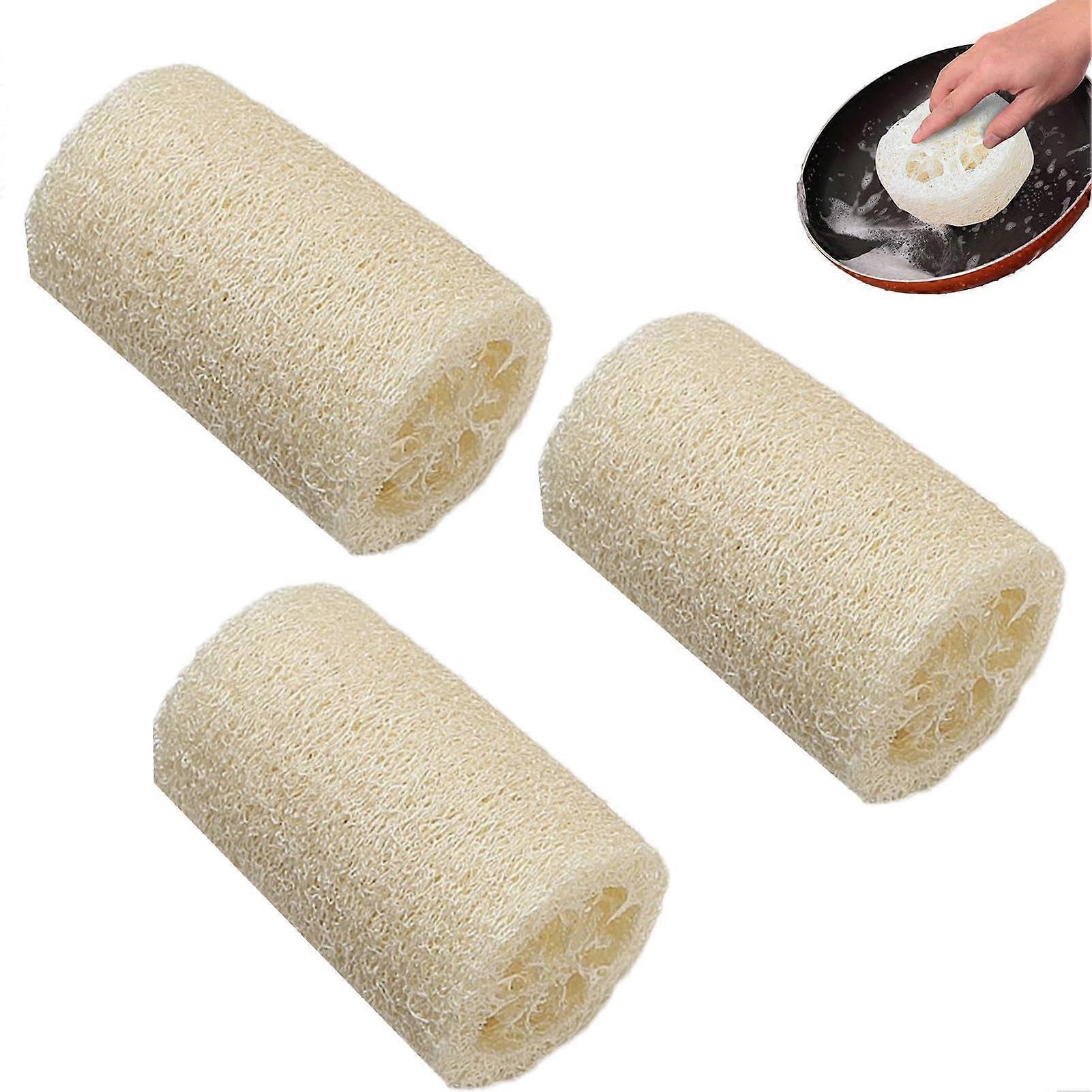 3 Pack Natural Loofah Sponge Scrubber for Bath Shower and Kitchen Cleaning, PlantBased Material