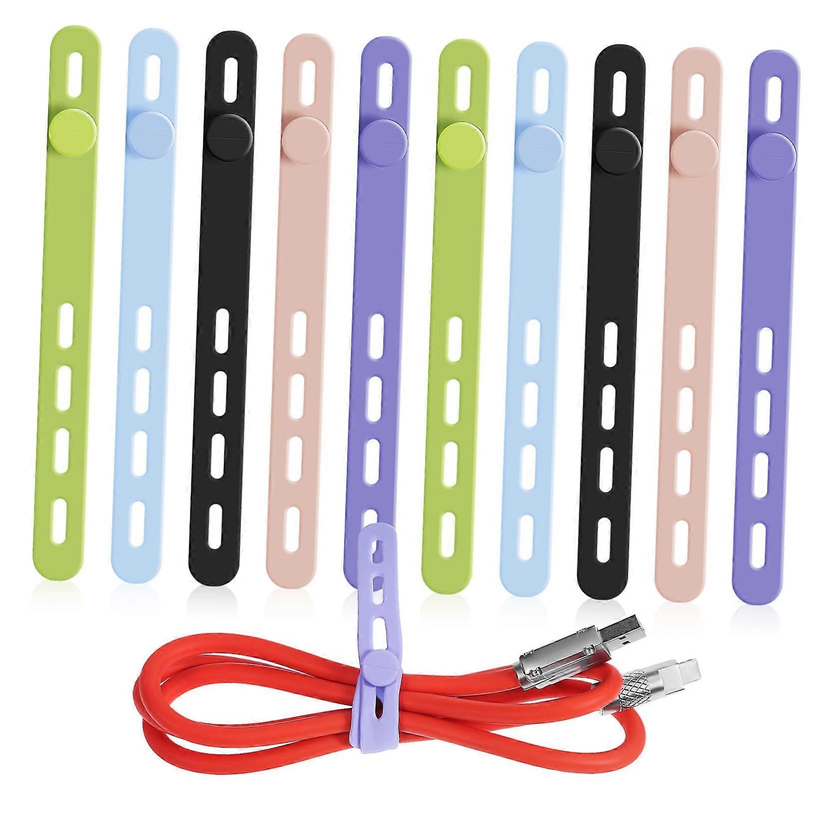 Cable Organizer 10 Pack Reusable Silicone Cable Ties for Tangle Wire Management Home Office