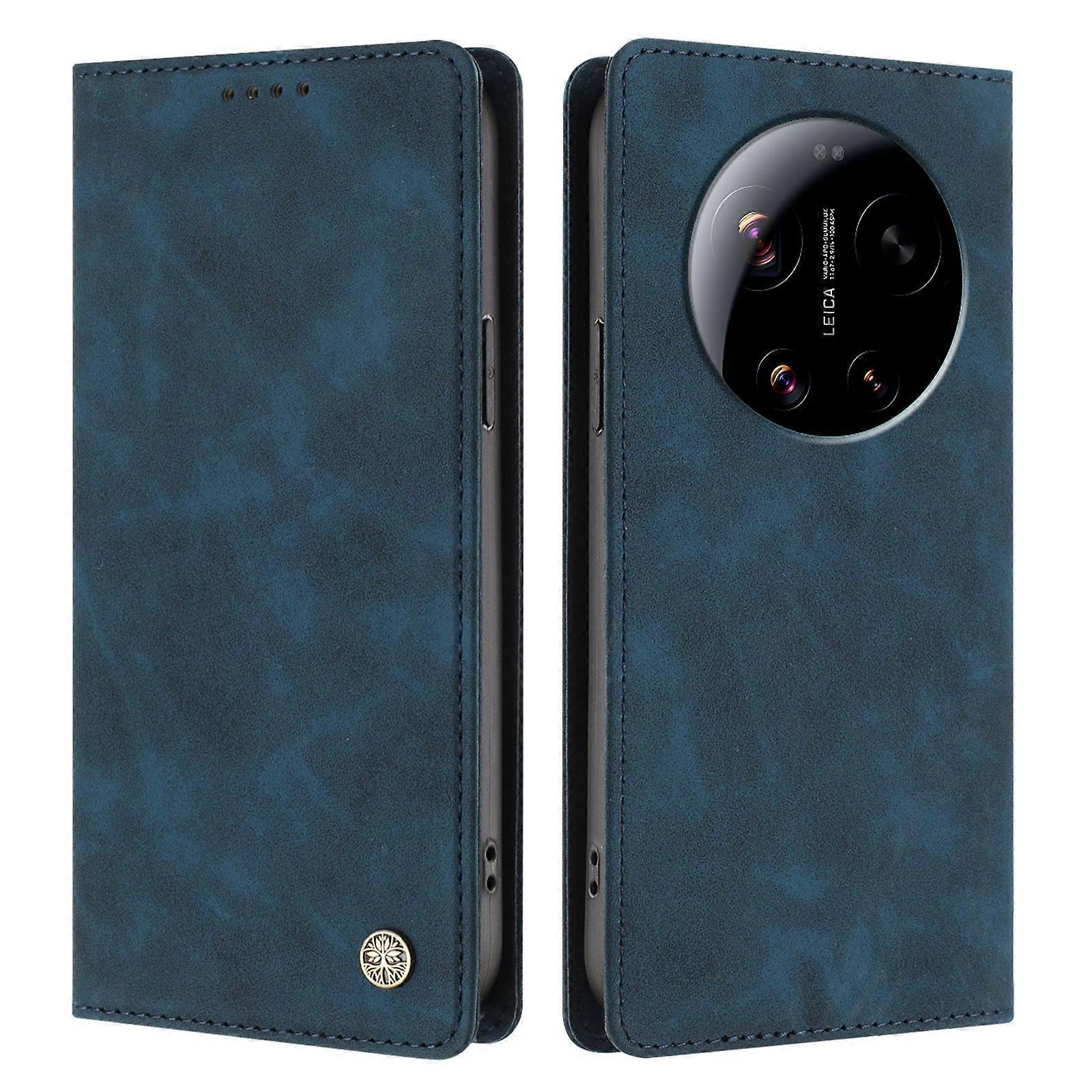 Étui portefeuille en cuir à rabat avec support et protection RFID pour Xiaomi 17 Ultra 5G - Bleu foncé