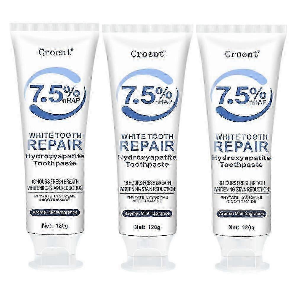 Whitening Toothpaste for Sensitive Teeth, Fluoride-Free Hydroxyapatite, Enamel Strengthening 3PCS