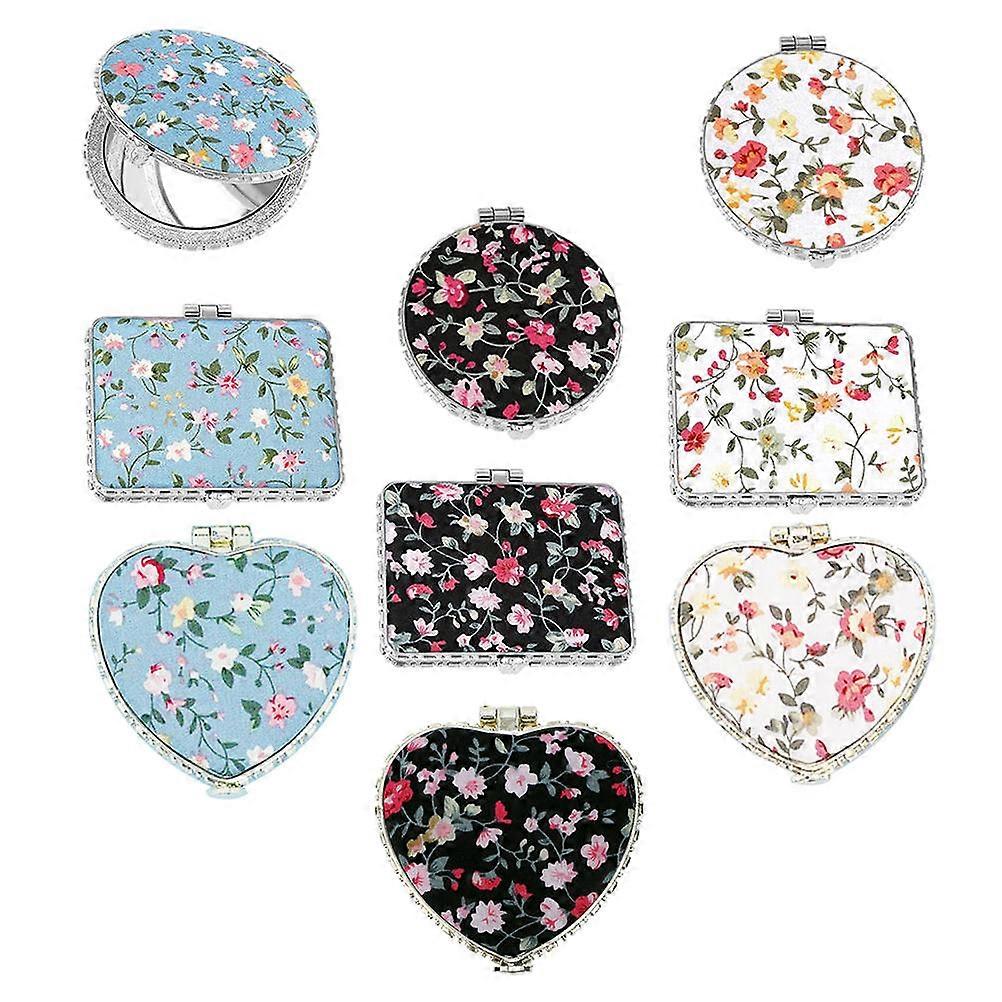 Flower Pattern Makeup Pocket Mirror for Makeup 9Pcs Compact Folding Set