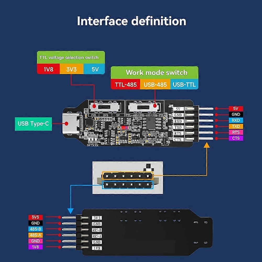 USB Multi-Function Serial Port Module USB-TTL USB-RS485 TTL-RS485 3in1 Converter RS485 Microcontroller Programming
