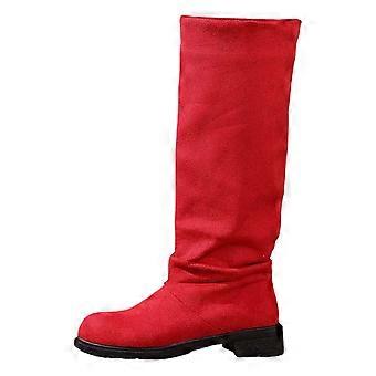 Suède laarzen voor dames met brede kuit, ronde neus, voetboogondersteuning, hak, comfortabele enkellaarsjes, slouchy model voor de herfst en winter, instaplaarzen, rood, maat 7