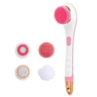 Electric Shower Brush with Long Handle, Rechargeable Waterproof Body Scrubber for Back and Body, Pink
