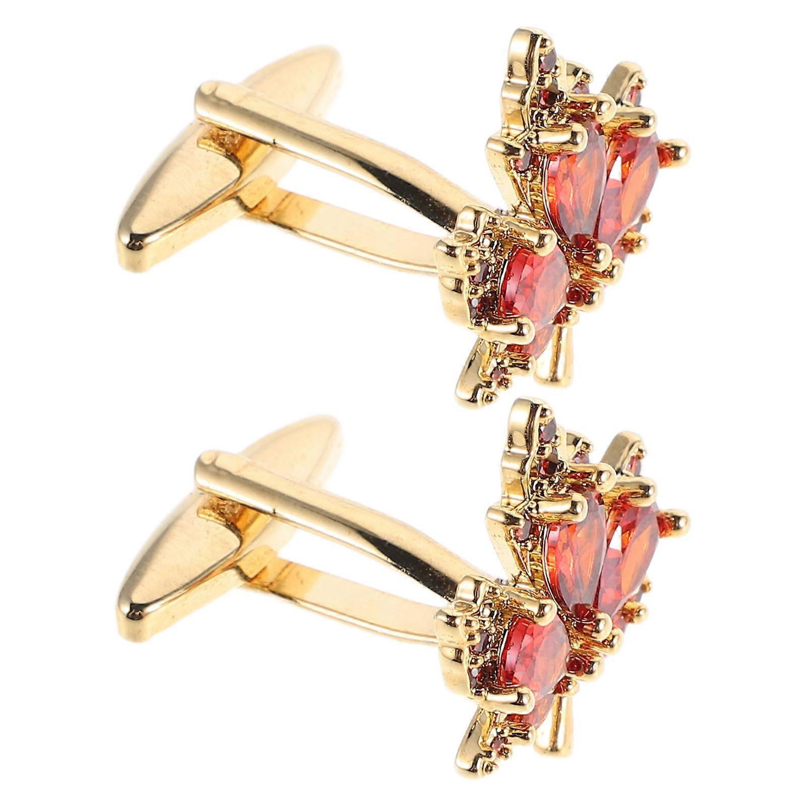 Rhinestone Maple Leaf Cufflinks for Party Orange Copper Material