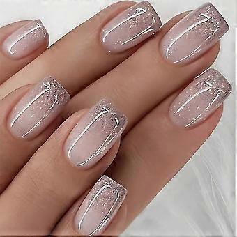 24PCS Gradient Gray Cats Eye Press On Nail With Glittering Gradient Design And Jelly Gel For Easy Application Multicolor