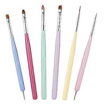 Nail Art Brushes Set, Double Ended Dotting Tools, 6 Pieces, Multiple Sizes, Beige Pink Blue Grey, for Gel Nail Art Design