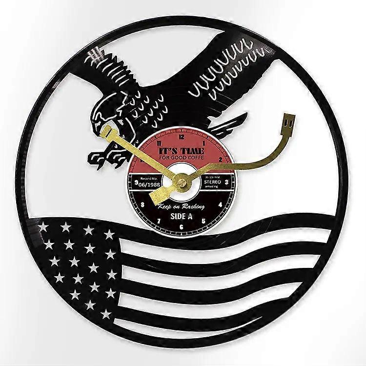 Creative Eagle Vinyl Record Wall Clock | "It's Time for Good Coffee" with Americ