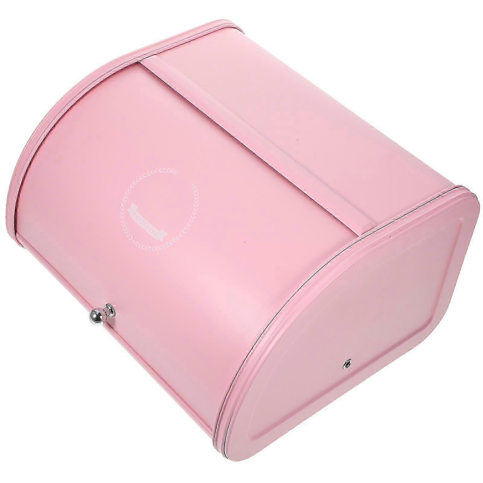 Iron Bread Box Kitchen Storage for Bread Keeping Pink Roll Door