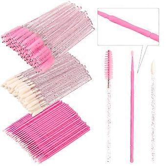This 300-piece disposable mascara brush set includes a mascara brush, a lip brush, a bamboo handle, and cotton swabs. It is suitable for eyebrows, ey