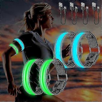 4 Pack USB Rechargeable LED Light Wristbands Reflective Adjustable Flashing Safety Band for Arm Wrist Ankle 26-27