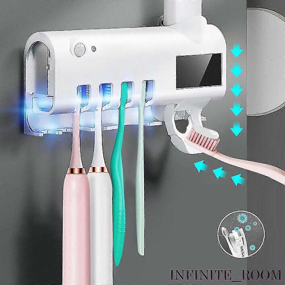 Uv Light Sterilizer Toothbrush Holder Cleaner Wall Automatic Toothpaste Dispense