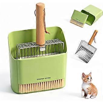 Pelle à litière pour chat avec support, pelle à litière robuste en acier inoxydable avec mailles fines et grossières, verte