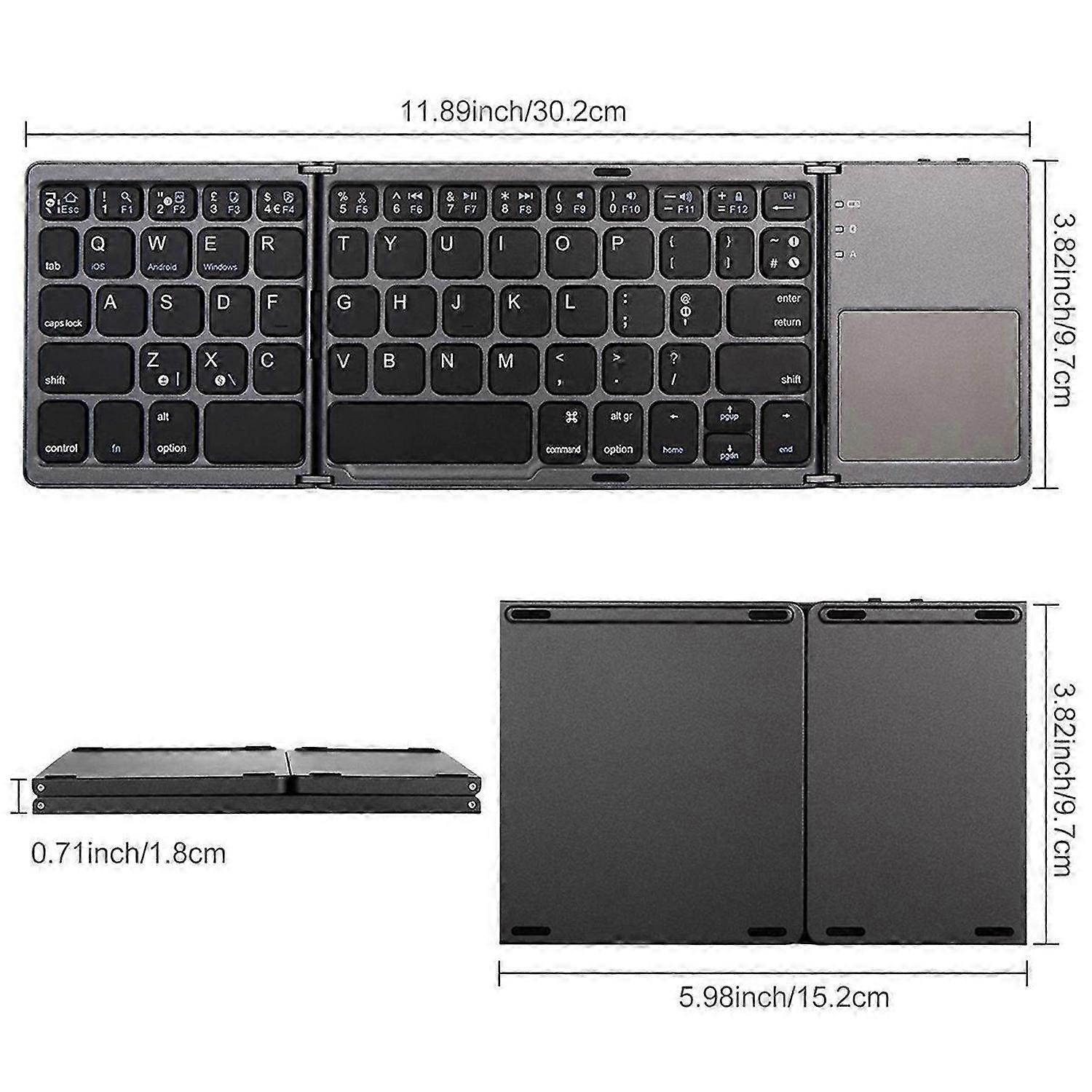 Mini tri-fold wireless bluetooth keyboard for IOS Android Black
