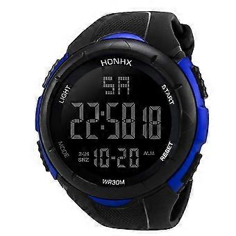 Men's Electronic Wristwatch with Date Display 30m Water Resistant TPU Band Outdoor Indoor Use Blue Black Silver