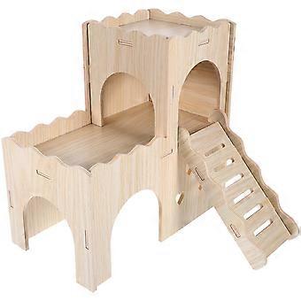 Meerschweinchen-Versteck, Hamstervilla aus Holz mit Leiter für 2 Sets zum Spielen und Ausruhen