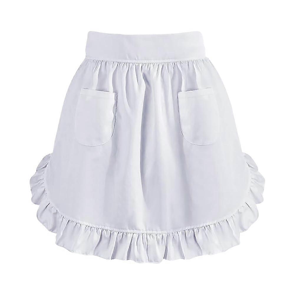Dual Pocket White Pleated Apron