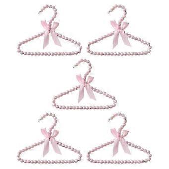 5 Pack Pink Mini Plastic Pet Clothes Hangers, Cute Pearl Decor Small Hanger for Dog Cat Outfits, Toddler & Doll Garment Display Hanger