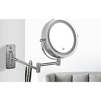 Espejo cosmético Led iluminado, 1x 10x montaje en pared de doble cara, espejo de maquillaje de aumento cromado Metal compatible con baño, plegable