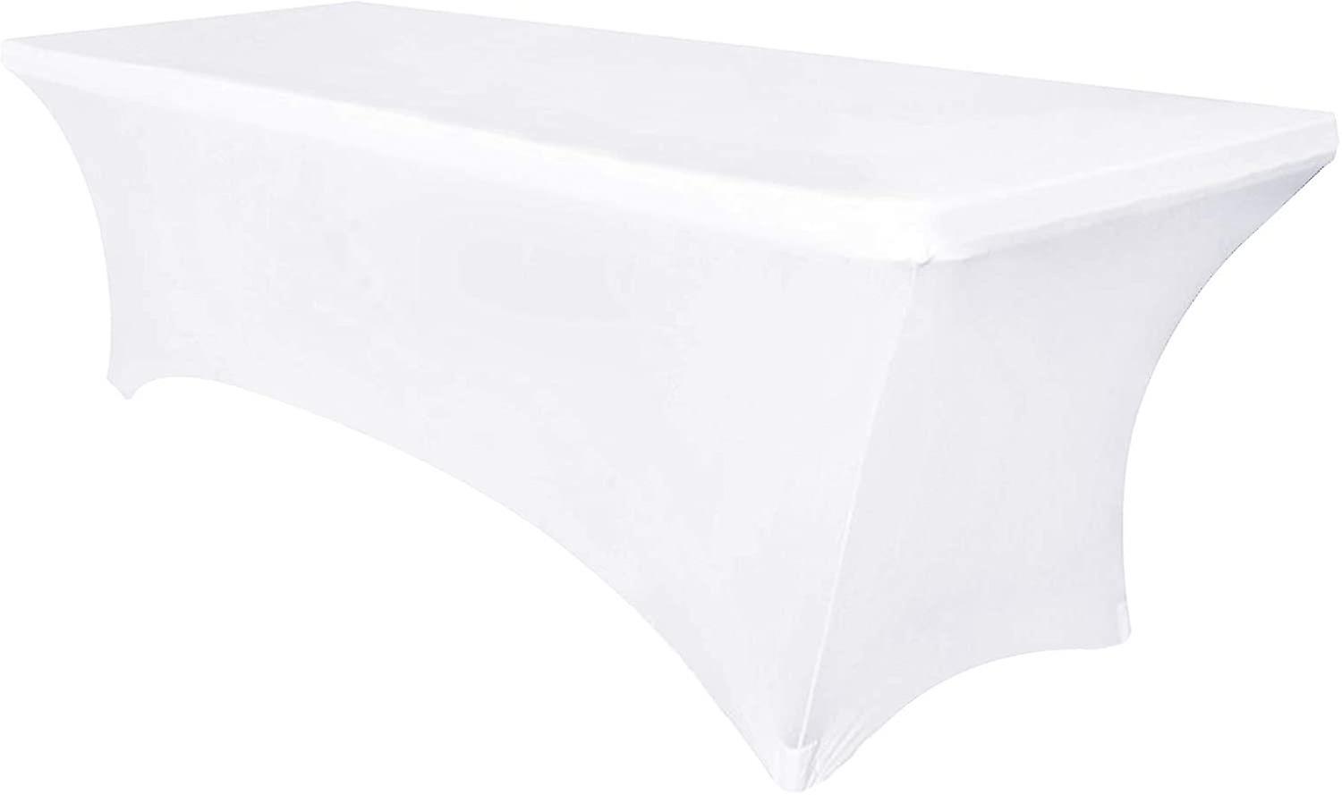 8ft Stretch Spandex Table Cover For Standard Folding Tables - Universal Rectangular Fitted Tablecloth Protector For Wedding, Banquet And Party White