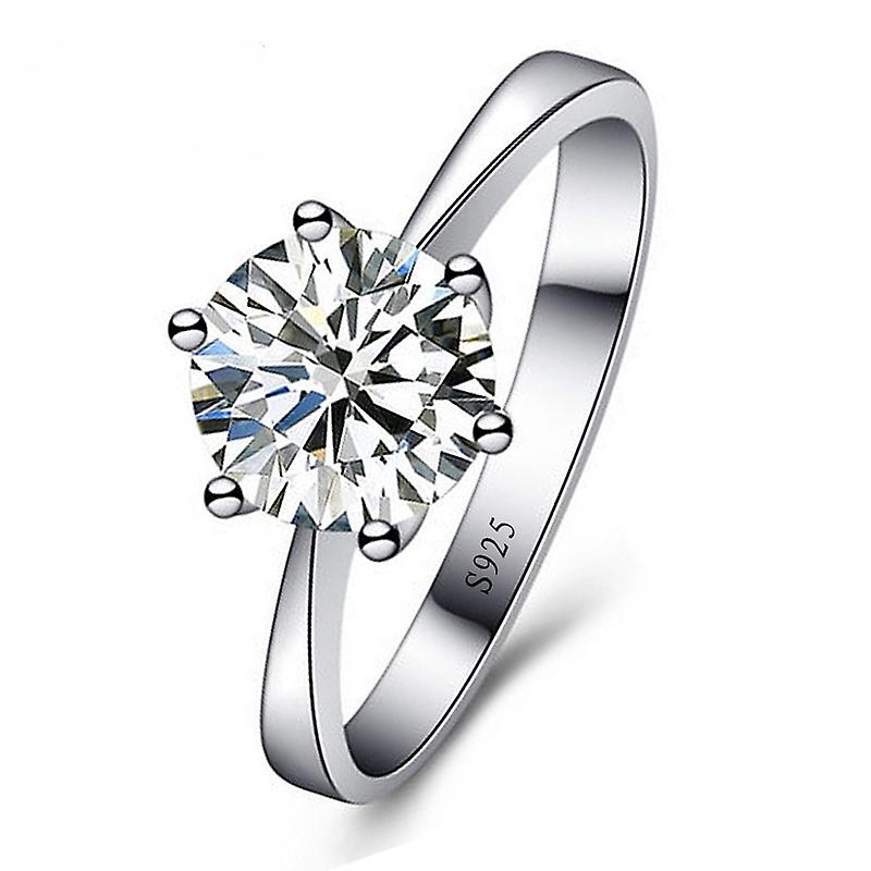 925 Sterling Silver CZ Crystal Wedding Finger Ring, Size: 9