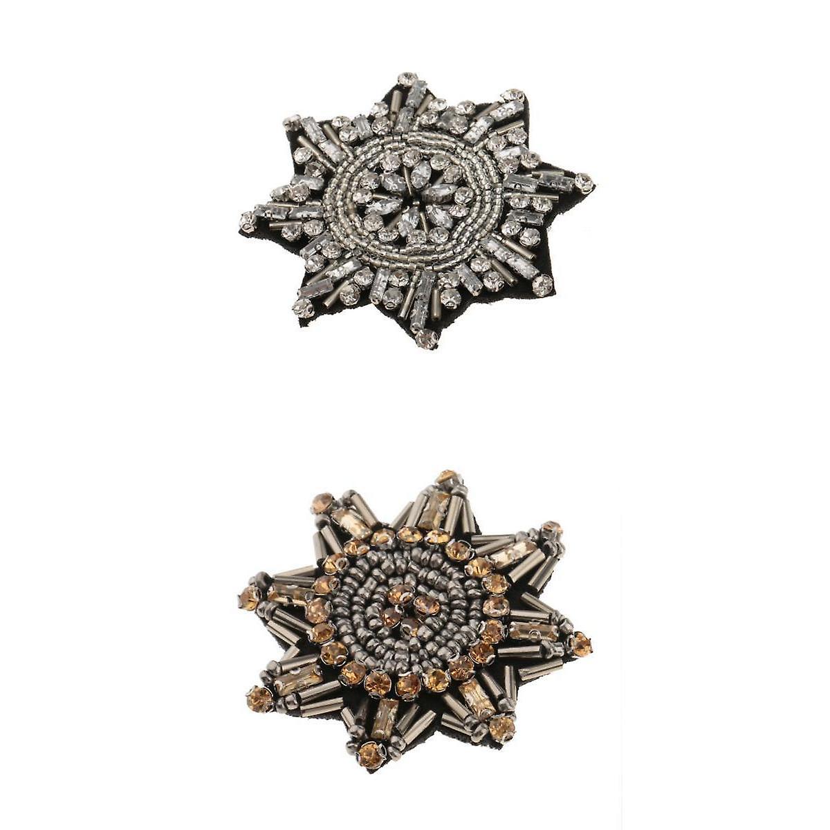 2 Pieces Eight Pointed Star Beads Rhinestone Applique Sew on Patch