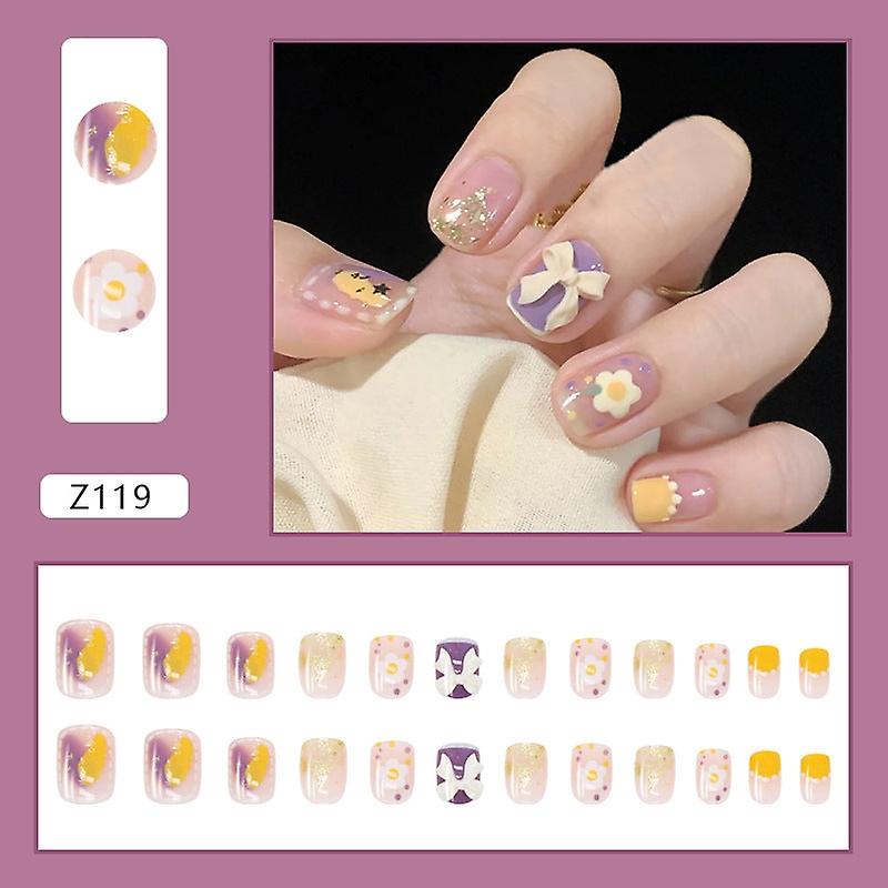 False Nail Tips Fake Artificial Art DIY Finger Cover Finished Detached Cute Short Small Flower Butte