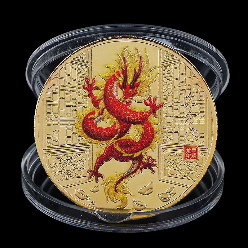 1pc 2024 Nouvel An Du Dragon Pièces Commémoratives Peint Du Zodiaque Chinois Médailles Badge Objets De Collection Cadeau Commémoratif