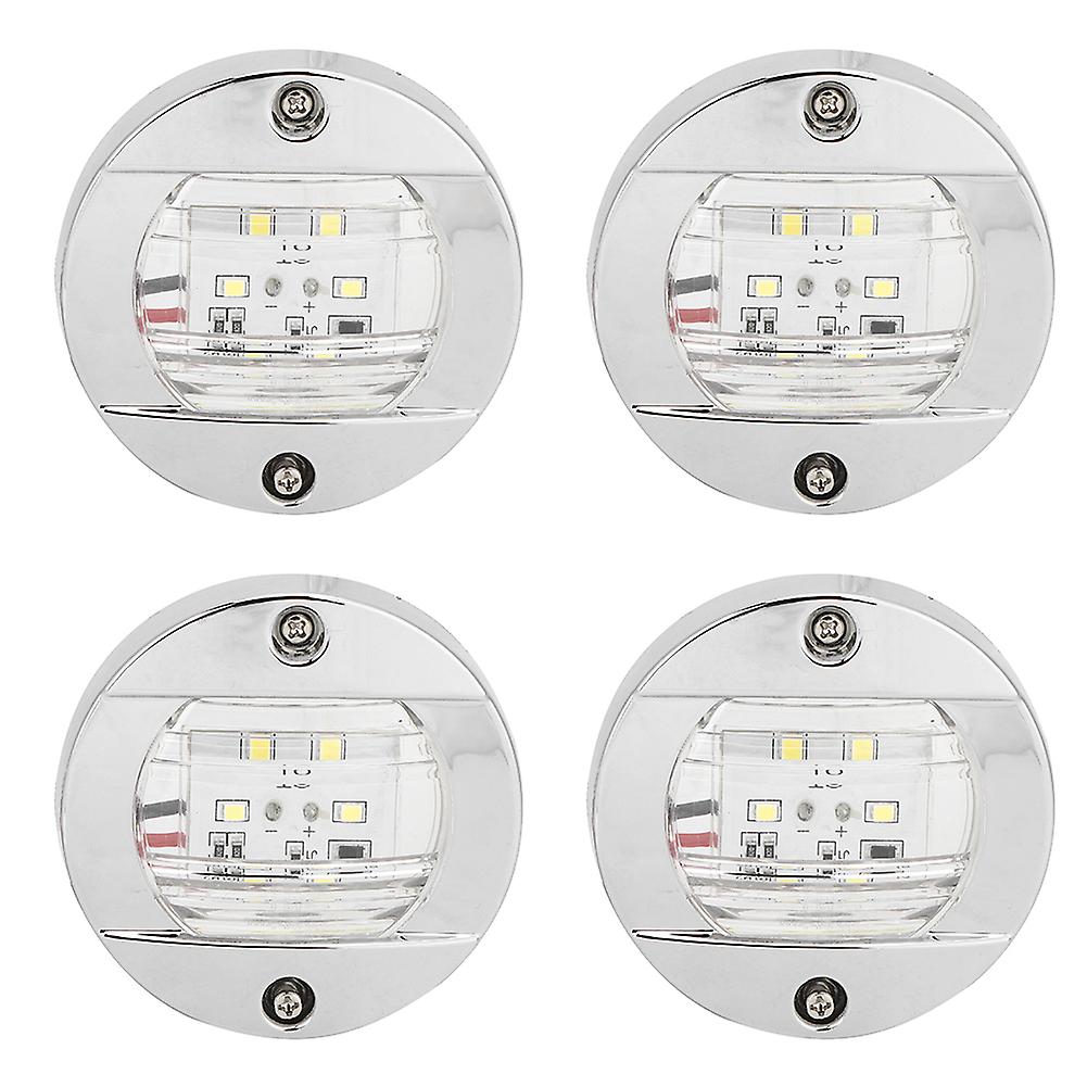 4pcs 12V Chrome Round Clear LED Navigation Lights Waterproof for Boat Yacht Truck