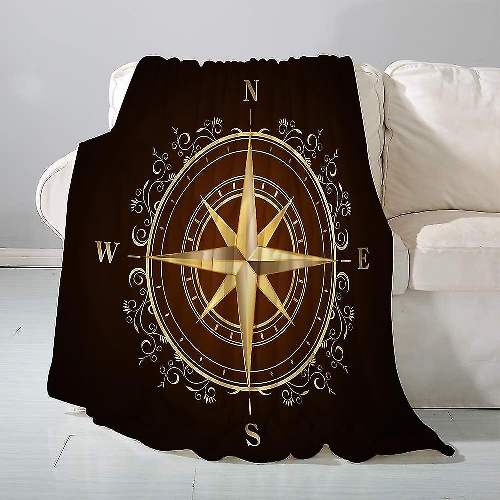 Flannel Blanket Sofa Throwmap Golden Ornate Compass Rose Treasure Old Nautical Gold Ship Star West - Versatile Blanket Fluffy Soft Throw For Bed And C