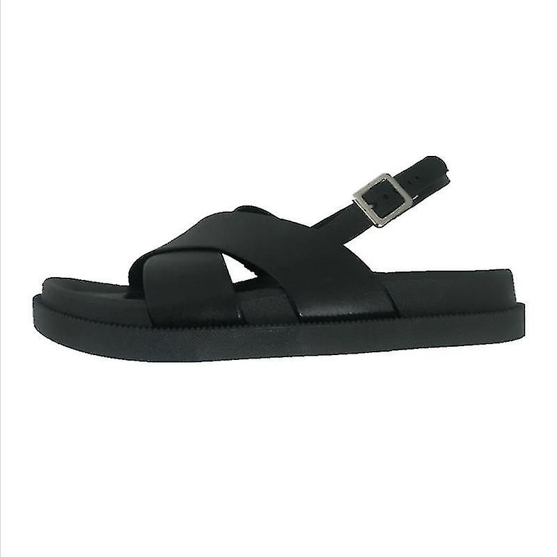 Women's black leather sandals