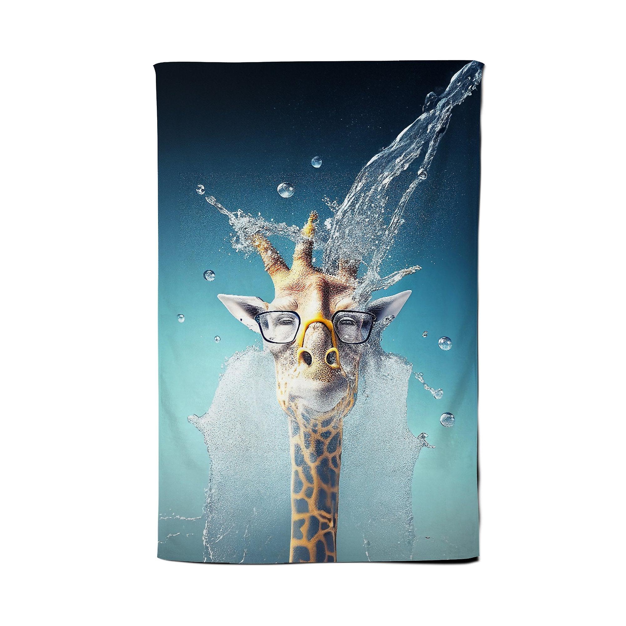 Giraffe With Glasses Splashart Tea Towel