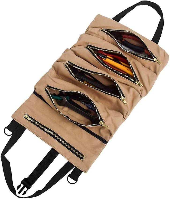 Heavy Duty Canvas Tool Bag with 5 Zippered Pockets for Electrician, Heater, Air Conditioning, Plumbe