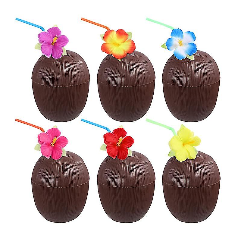 6pcs Coconut Cups With Straws