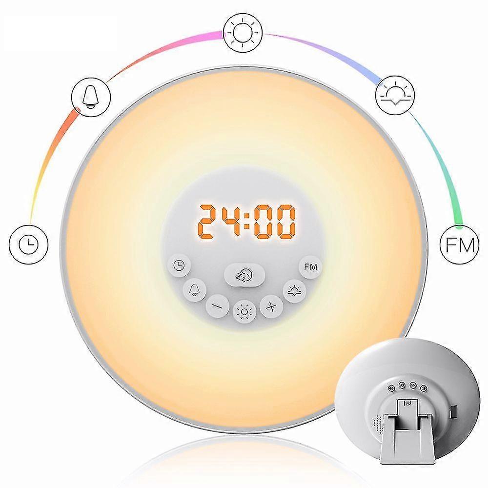 Led Alarm Clock Wake Up Night Light Sunrise Sunset Imitate Table Bedside Lamp With Fm Radio Nature Sounds Touch Control Function