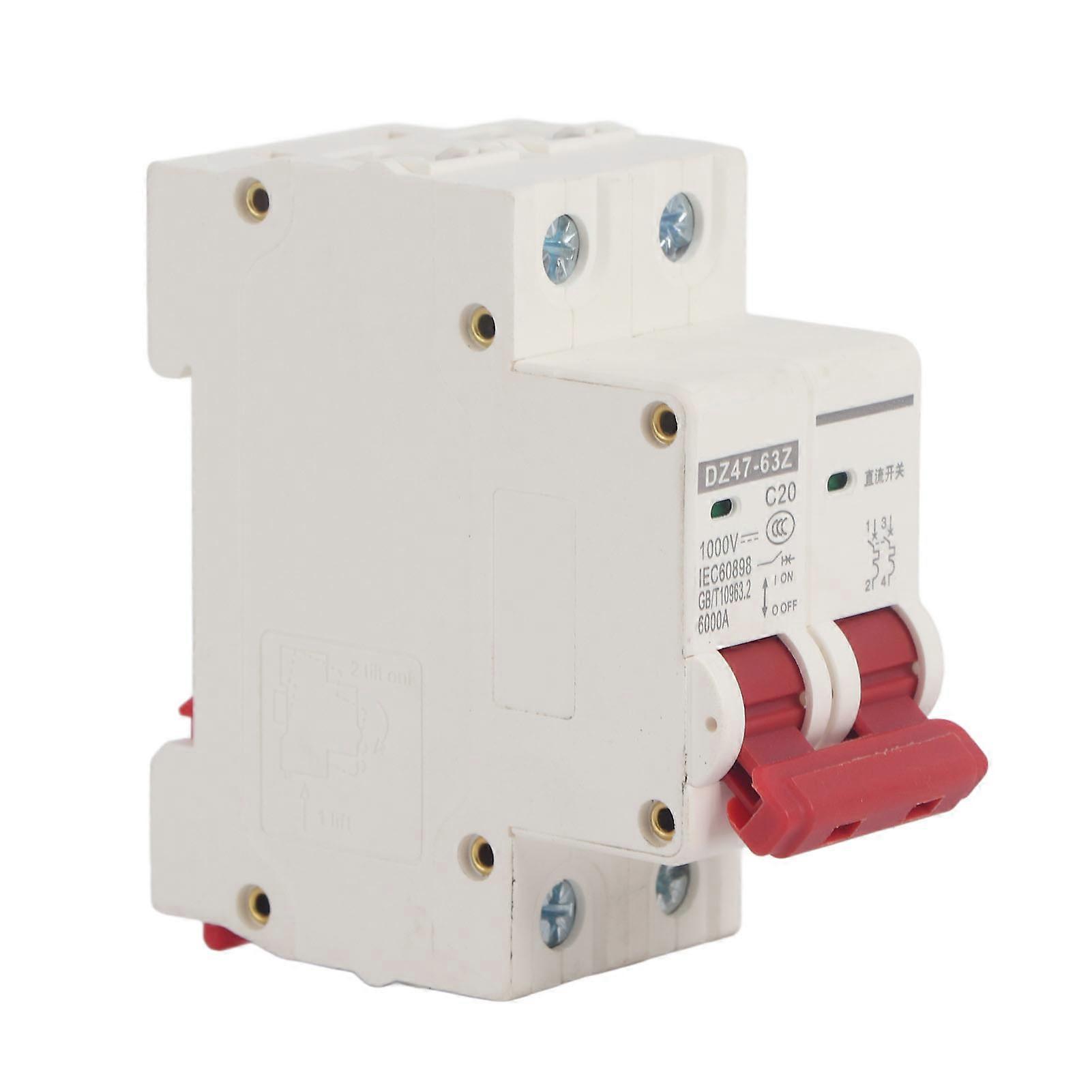 DC Miniature Circuit Breaker 2P Solar PV System Isolator DIN Rail Mount 1000V 20A DZ47?63Z C20