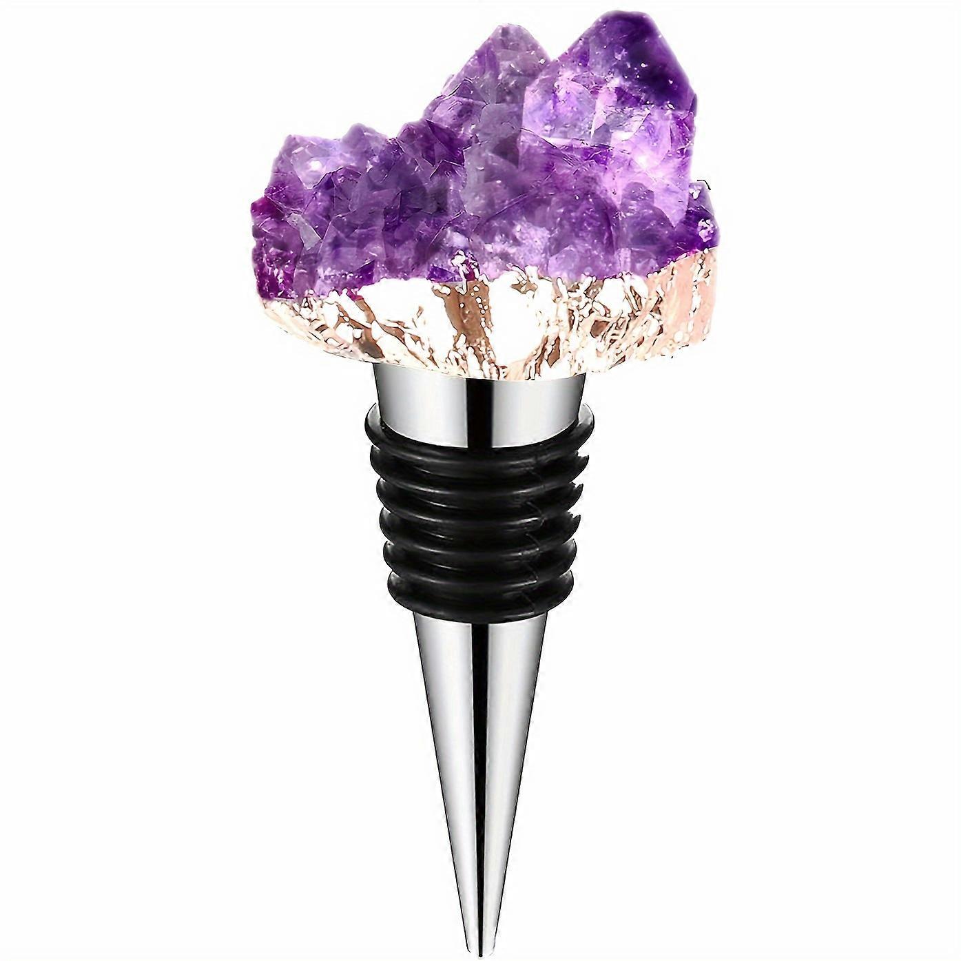 3pcs天然アメジストクラスタークリスタルワインボトルストッパー、新鮮な保存のためのジェムストーンシーリングコルク、すべてのボトルにユニバーサルフィット、Gifが含まれています
