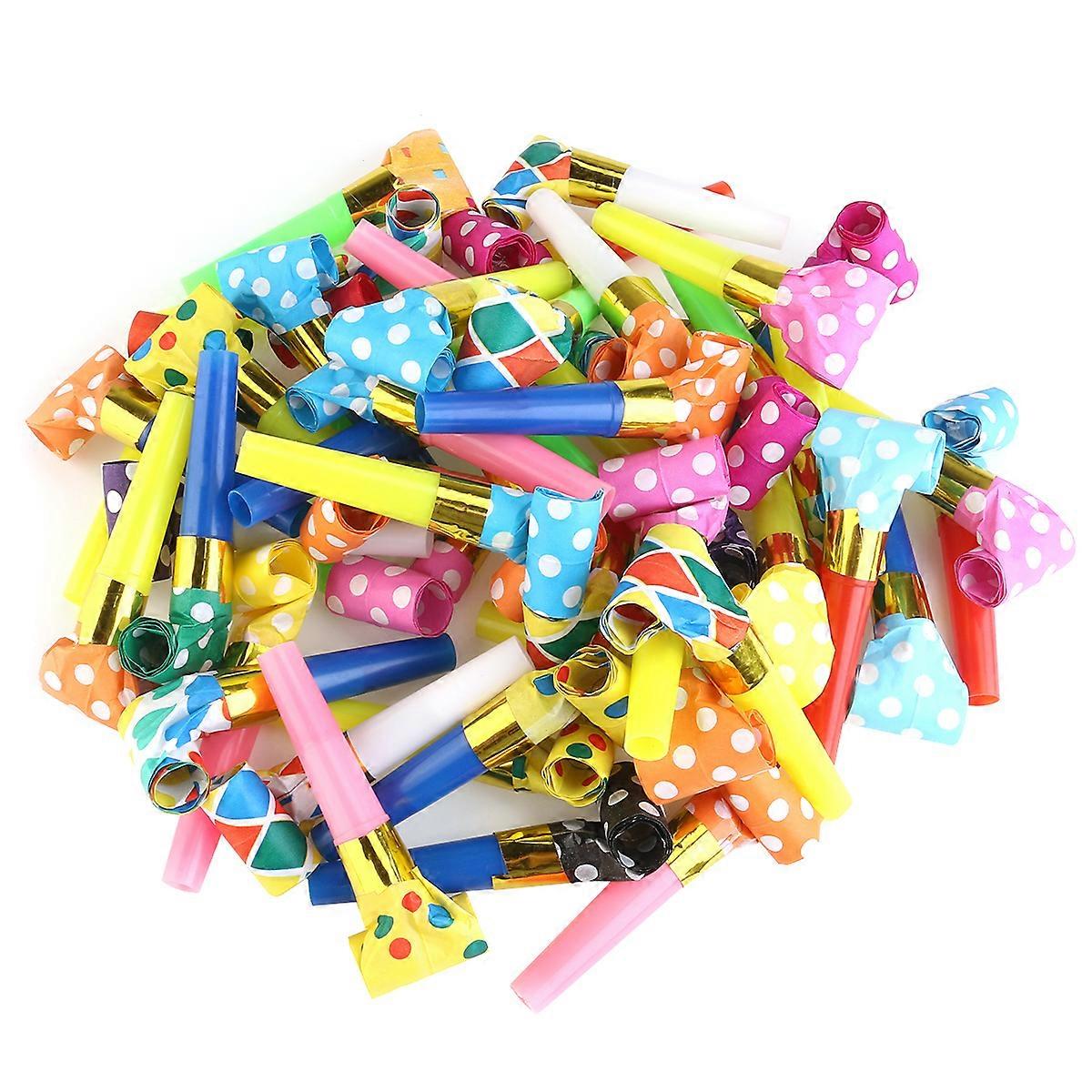 100pcs 6.5cm Party Horns Noisemakers Blowouts Blow Volume Party Props (Random color)